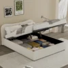Plano lit coffre 140x190cm design arrondi velours côtelé beige
