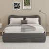 Plano lit coffre 160x200cm design arrondi velours côtelé gris