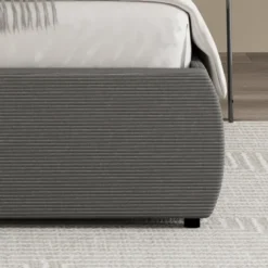 Plano lit coffre 160x200cm design arrondi velours côtelé gris