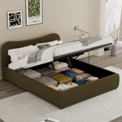 Plano lit coffre 160x200cm design arrondi velours côtelé vert