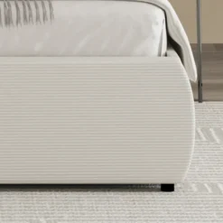 Plano lit coffre 160x200cm design arrondi velours côtelé beige