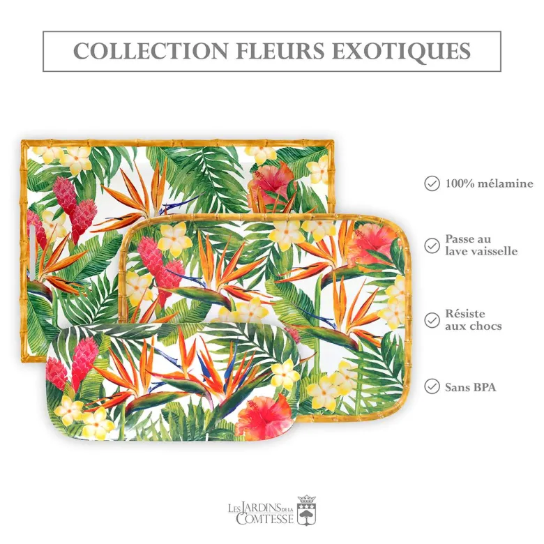 Plateau de service fleurs exotiques 50cm