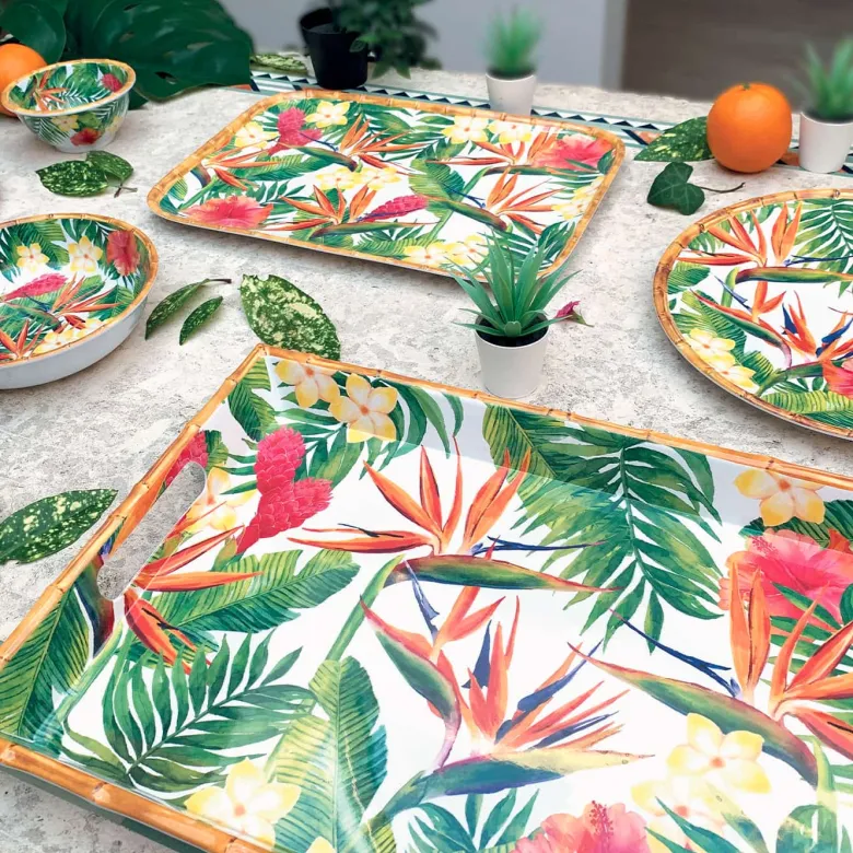 Plateau de service fleurs exotiques 50cm