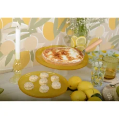 Plat à gâteaux jaune sur pied blanc 28cm - citron