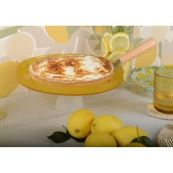 Plat à gâteaux jaune sur pied blanc 28cm - citron