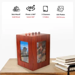 Porte photos 360 bois massif rotation 360° 5 classeurs 100 photos