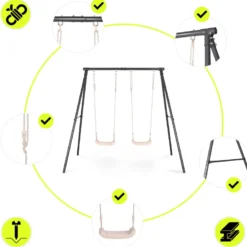 Portique balançoire double jardin hypermotion - acier 3-12 ans - 2 sièges 100kg