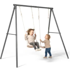 Portique balançoire double jardin hypermotion - acier 3-12 ans - 2 sièges 100kg