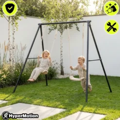 Portique balançoire double jardin hypermotion - acier 3-12 ans - 2 sièges 100kg
