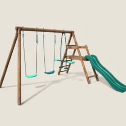 Portique en bois rond 3 agrès avec face