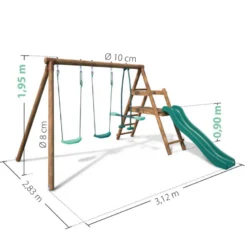 Portique en bois rond 3 agrès avec face