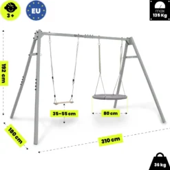 Portique jardin 4-en-1 hypermotion - nid-de-pie, balançoire bois & hamac oxford