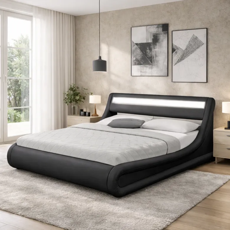 Portland lit coffre avec led 140 x 190 cm noir