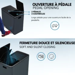 Poubelle de tri inox major 60l 2bacs