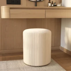 Pouf rond en velours côtelé beige - lily