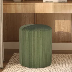Pouf rond en velours côtelé vert - lily