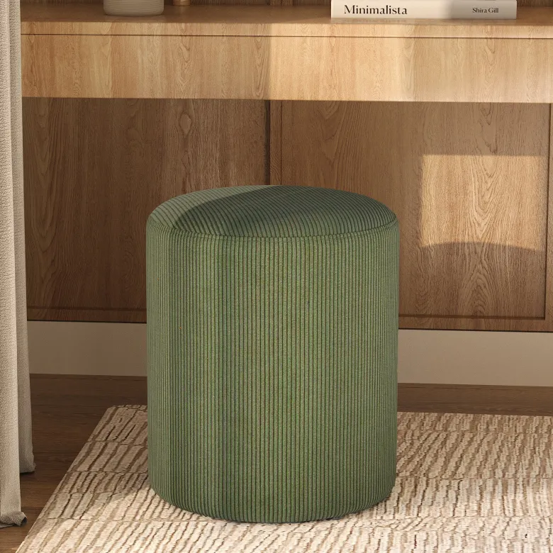 Pouf rond en velours côtelé vert - lily