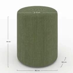 Pouf rond en velours côtelé vert - lily