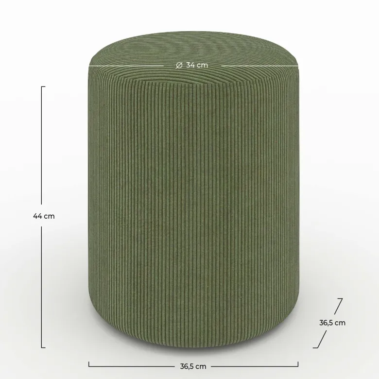 Pouf rond en velours côtelé vert - lily