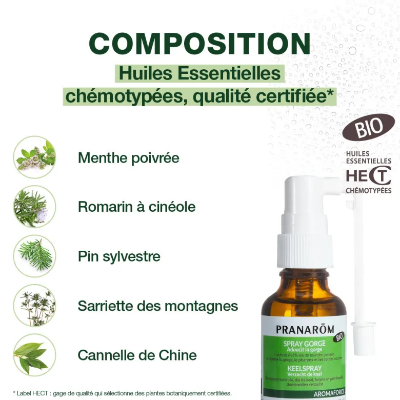 Pranarom - spray gorge apaisant aux huiles essentielles - bio