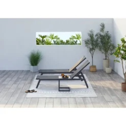 Prato lot de 2 transats et une table d'appoint noir