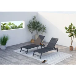 Prato lot de 2 transats et une table d'appoint noir