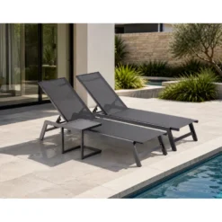 Prato lot de 2 transats et une table d'appoint noir