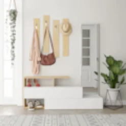 Ramar - meuble d'entrée bois blanc et porte-manteaux