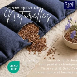 Ranji bouillotte ceinture micro-ondes graines de lin ajustable 102 x 17 cm bleu