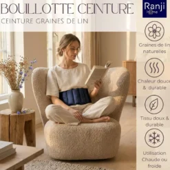 Ranji bouillotte ceinture micro-ondes graines de lin ajustable 102 x 17 cm bleu