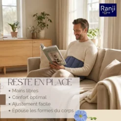 Ranji bouillotte ceinture micro-ondes graines de lin ajustable 102 x 17 cm bleu