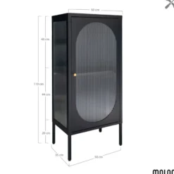 Retro-vitrine 1 porte en verre ondulé et acier noir 50x110 cm
