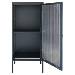 Retro-vitrine 1 porte en verre ondulé et acier noir 50x110 cm