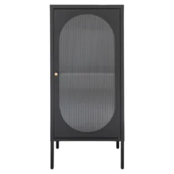 Retro-vitrine 1 porte en verre ondulé et acier noir 50x110 cm