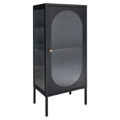 Retro-vitrine 1 porte en verre ondulé et acier noir 50x110 cm