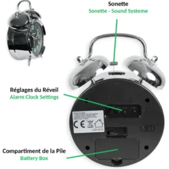 Réveil rétro radiopiloté aiguilles phosphorescentes métal