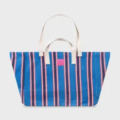 Sac cabas en coton biologique rayé bleu Bleu