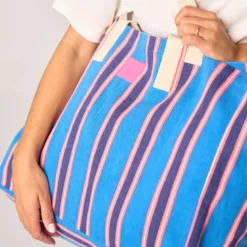 Sac cabas en coton biologique rayé bleu Bleu