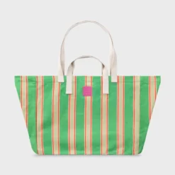 Sac cabas en coton biologique rayé vert Vert