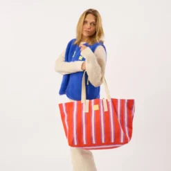 Sac cabas en coton biologique rayé orange et rose Orange