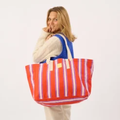 Sac cabas en coton biologique rayé orange et rose Orange