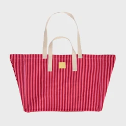 Sac cabas en coton biologique rayé rouge et rose