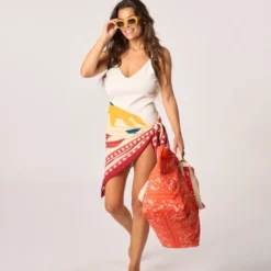 Sac cabas en coton biologique imprimé bandana orange