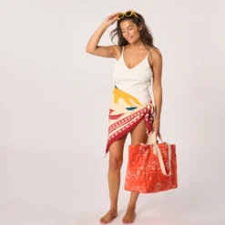 Sac cabas en coton biologique imprimé bandana orange