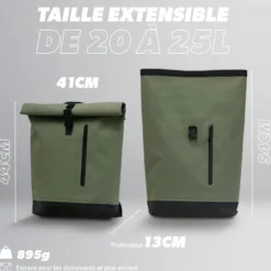 Sac à dos rollup imperméable 20-25l vert