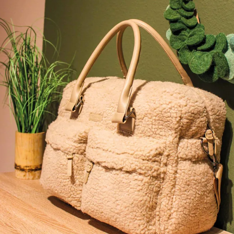 Sac à langer sherpa - 28 x 40 cm beige
