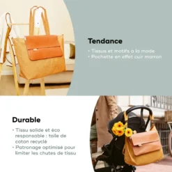 Sac à langer tote bag tendance fancy Marron