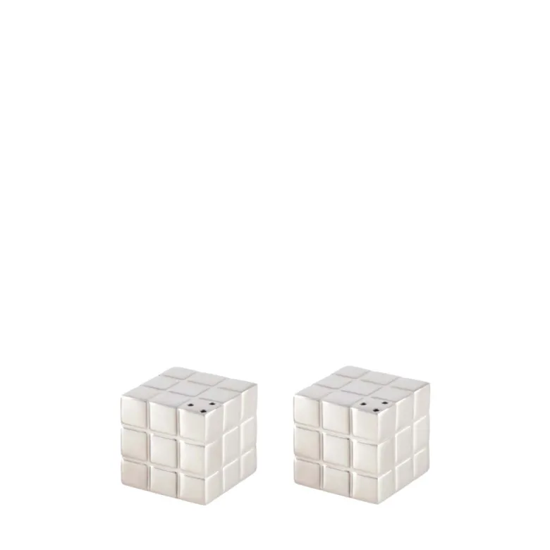 Salière et poivrière rubik's cube argent
