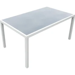 Salon de jardin bergamo en textilène gris 6 places - aluminium blanc