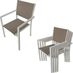 Salon de jardin cagliari en textilène taupe 8 places - aluminium taupe